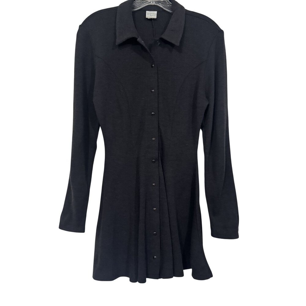 Vtg United Colors of Benetton Womens Dark Gray Long Sleeve Flared Mini Dress XS